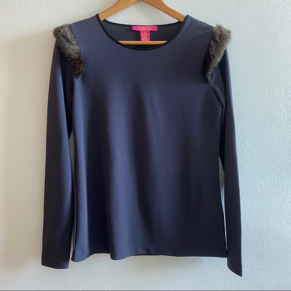 Catherine Malandrino Faux Fur Long Sleeve Top